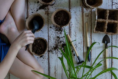 Cropped hands of woman gardening