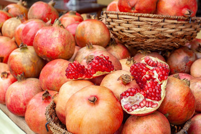 High angle view of apples for sale at market stall