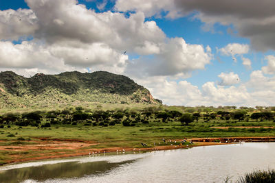 Scenic view of lake against sky