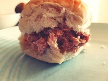 Close-up of bread in plate on table