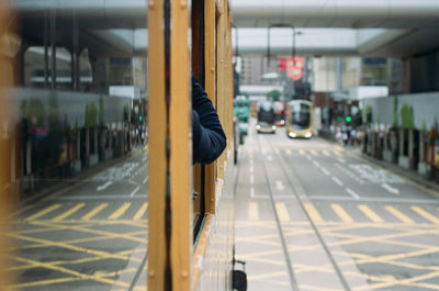 Blurred motion of train at railroad station