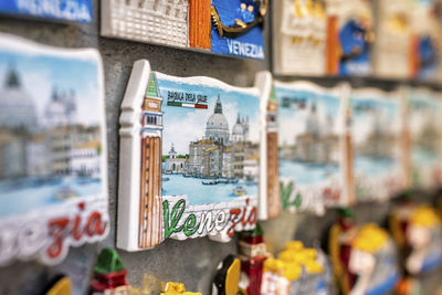Venice travel destination souvenirs on display for sale to tourists
