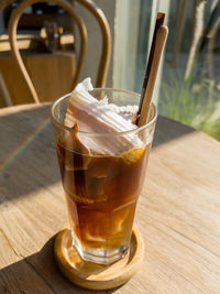 Close-up of ice tea on table