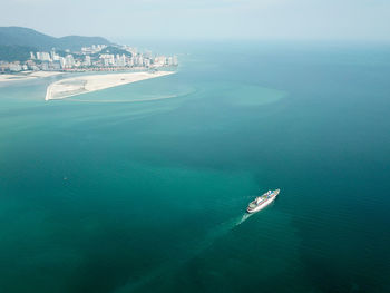 High angle view of ship in sea