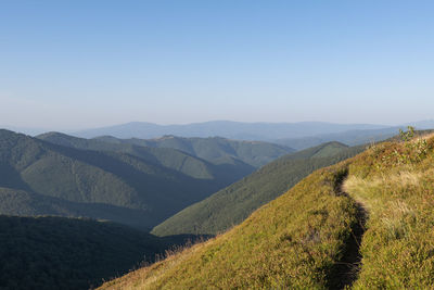 Scenic view of mountains against clear sky