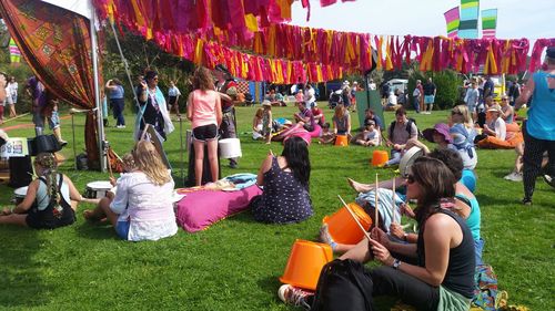 People sitting on grass