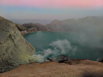 Panoramic view of volcanic landscape against sky