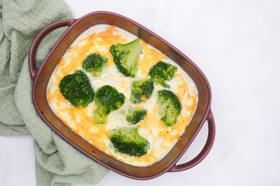 Close-up of food in bowl on white background