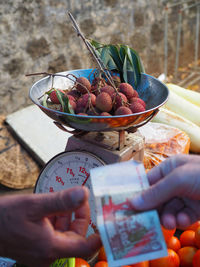 Midsection of person preparing fruits in bowl