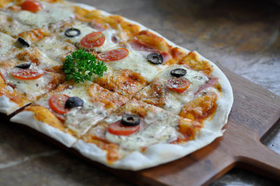 Close-up of pizza on table