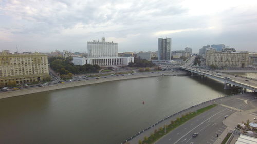 Cityscape with river in background