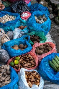 High angle view of vegetables for sale in market