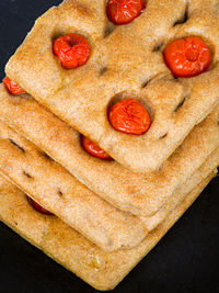 High angle view of cookies on table