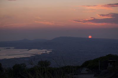 Scenic view of mountains against sky during sunset