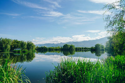 Scenic view of lake against sky