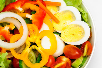 High angle view of chopped vegetables in plate
