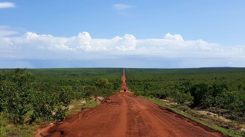 Empty road amidst landscape against sky