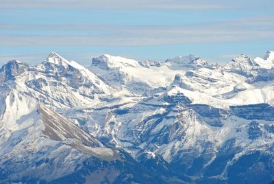 Scenic view of snow mountains against sky