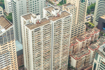 High angle view of modern buildings in city