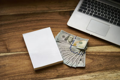 High angle view of laptop on table