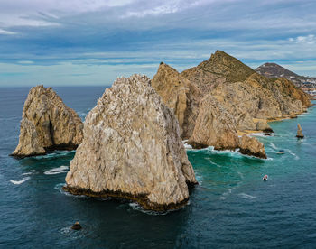 Panoramic view of rocks in sea against sky