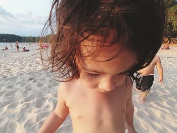 Cute baby girl on beach