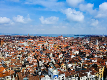 High angle view of townscape against sky