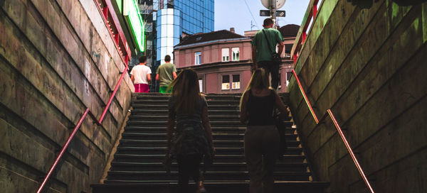 Low angle view of narrow alley