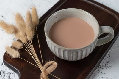 High angle view of tea on table