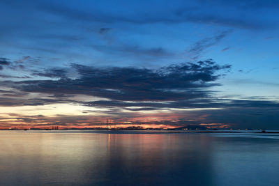 Scenic view of sea against dramatic sky