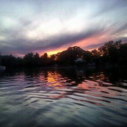 Scenic view of lake against cloudy sky