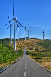 Road amidst field against clear blue sky - serra da lousã 