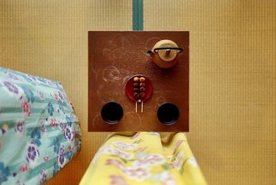 Directly above shot of coffee cup on table