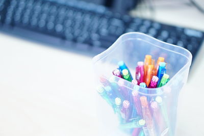 Close-up of multi colored pencils