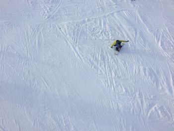 High angle view of person skiing in snow