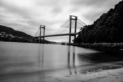 View of suspension bridge over sea