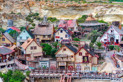 High angle view of buildings in city