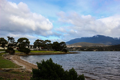 Scenic view of mountain against cloudy sky