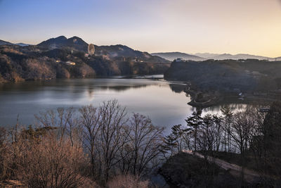 Scenic view of lake and mountains