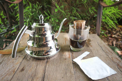 Close-up of tea cup on table