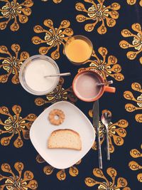 High angle view of breakfast on table