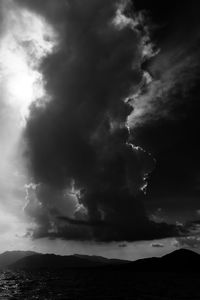 Scenic view of sea against storm clouds