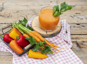 High angle view of breakfast on table