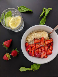 High angle view of breakfast on table