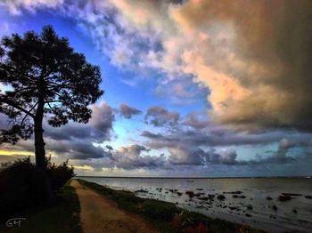 Scenic view of sea against sky at sunset