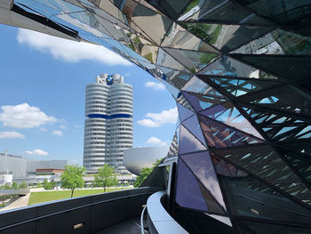 Low angle view of modern buildings against sky