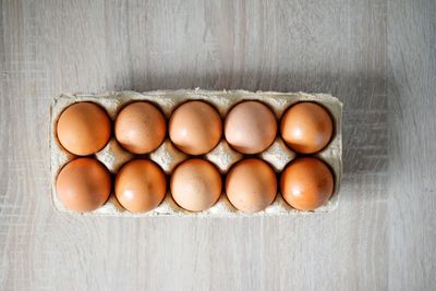 Directly above shot of eggs in box