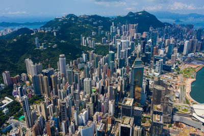 Aerial view of modern buildings in city