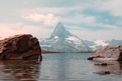 Scenic view of snowcapped mountains against sky