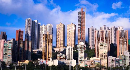 Panoramic view of modern buildings against sky